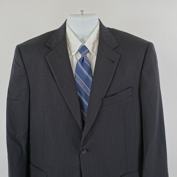 Hart Schaffner Marx Gold Trumpeter Wool Black Striped Suit Jacket 40R / Slim 42R - Picture 1 of 12